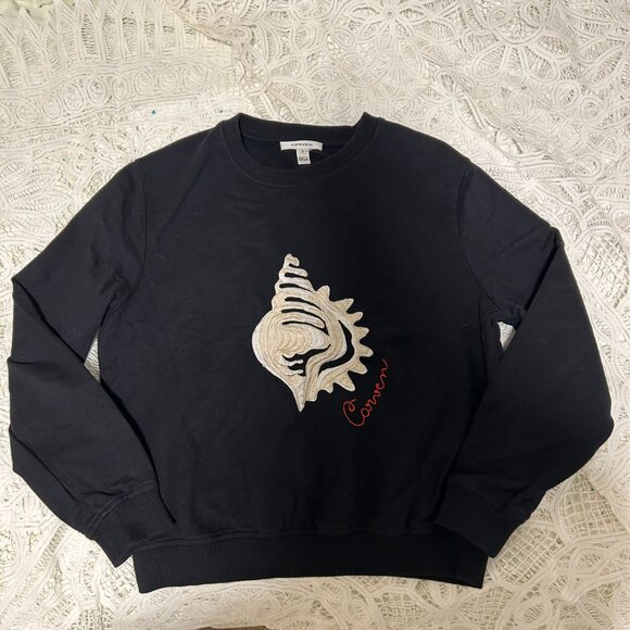 Carven Crewneck Sweater Black - Embroidered Conch Shell - Picture 2 of 7